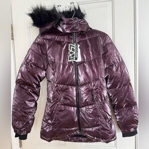 Justice Metallic Purple Puffer Jacket size 10 NWT